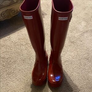 Hunter Glossy Red Knee-High Boots